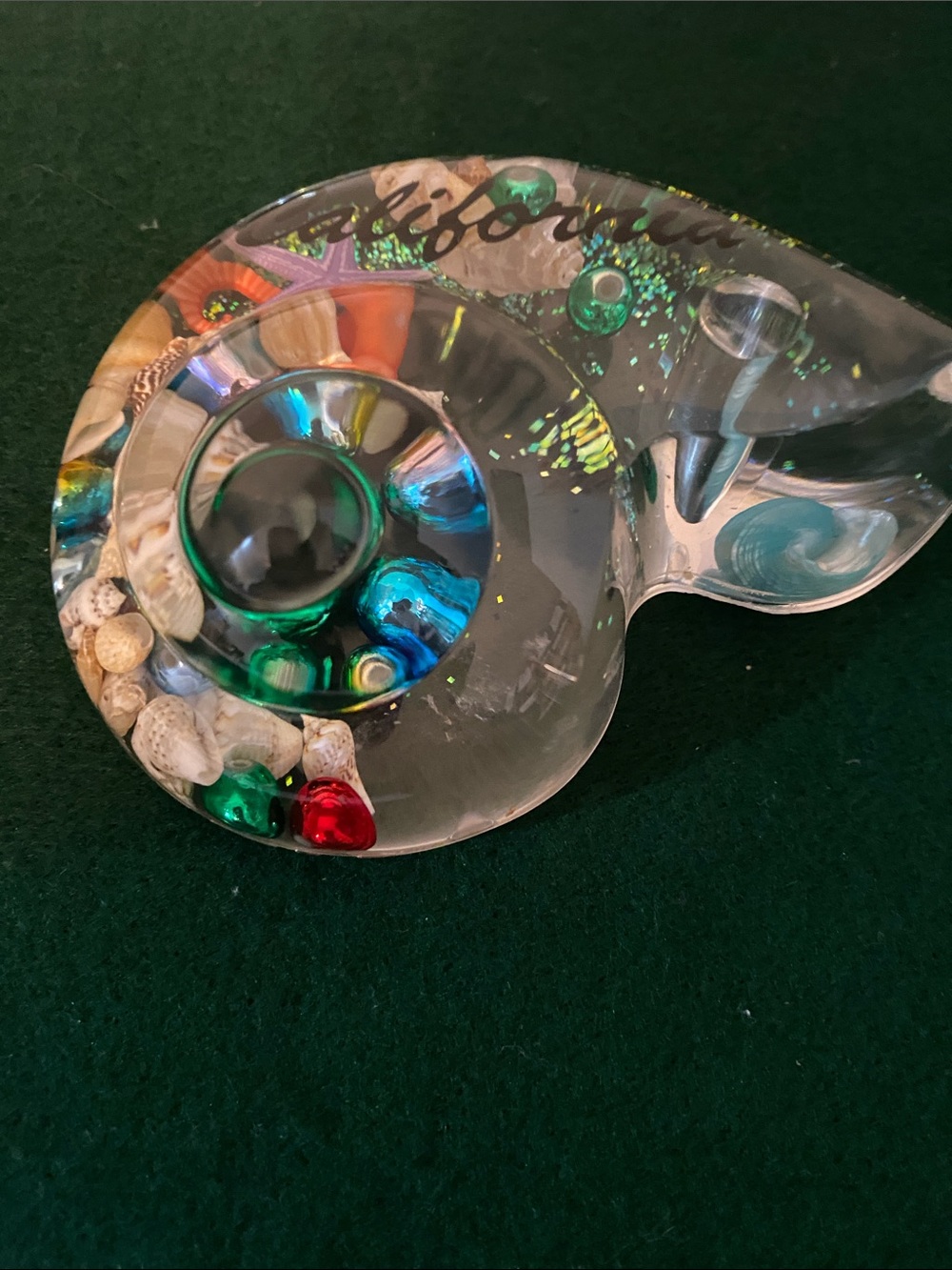Souvenir Paperweight Containing Embedded  Seashells ,Starfish . ( B23 )